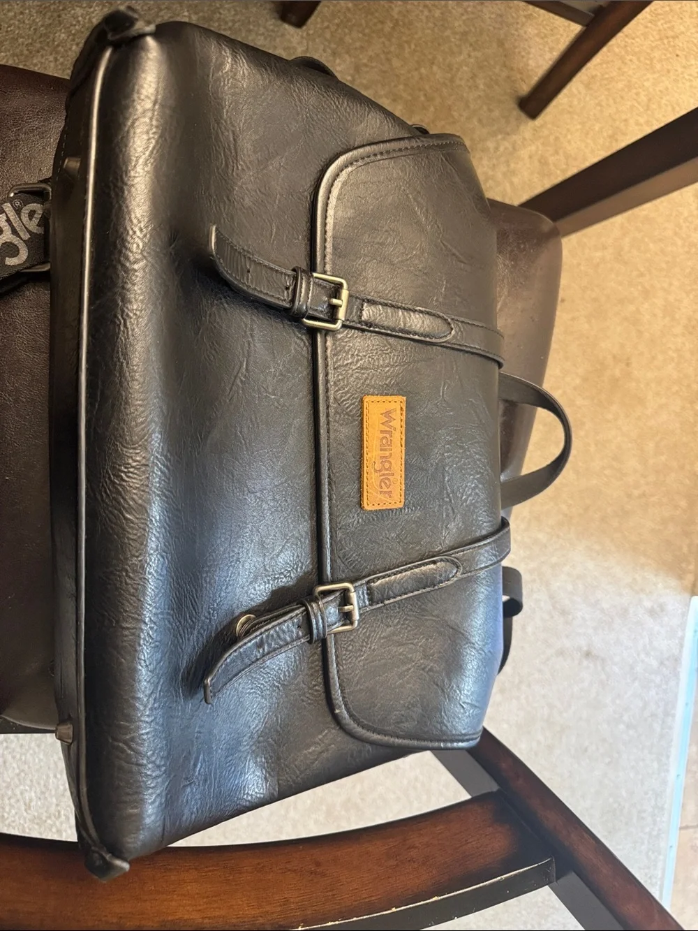 Wrangler Black Faux Leather Briefcase with Tan Patch